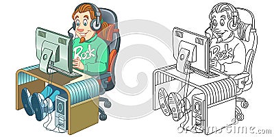 Coloring page with computer programmer Vector Illustration